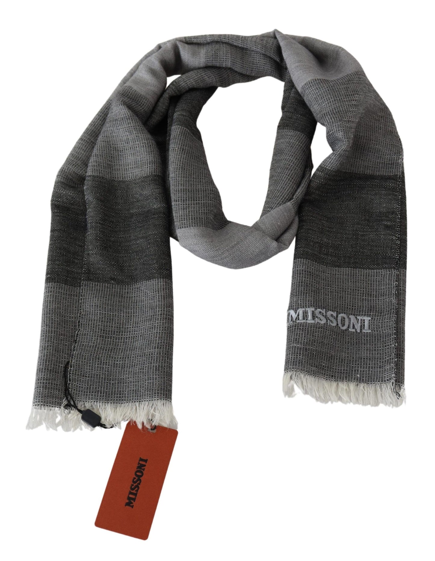 Missoni Sciarpa Elegante in Lana a Righe con Ricamo Logo