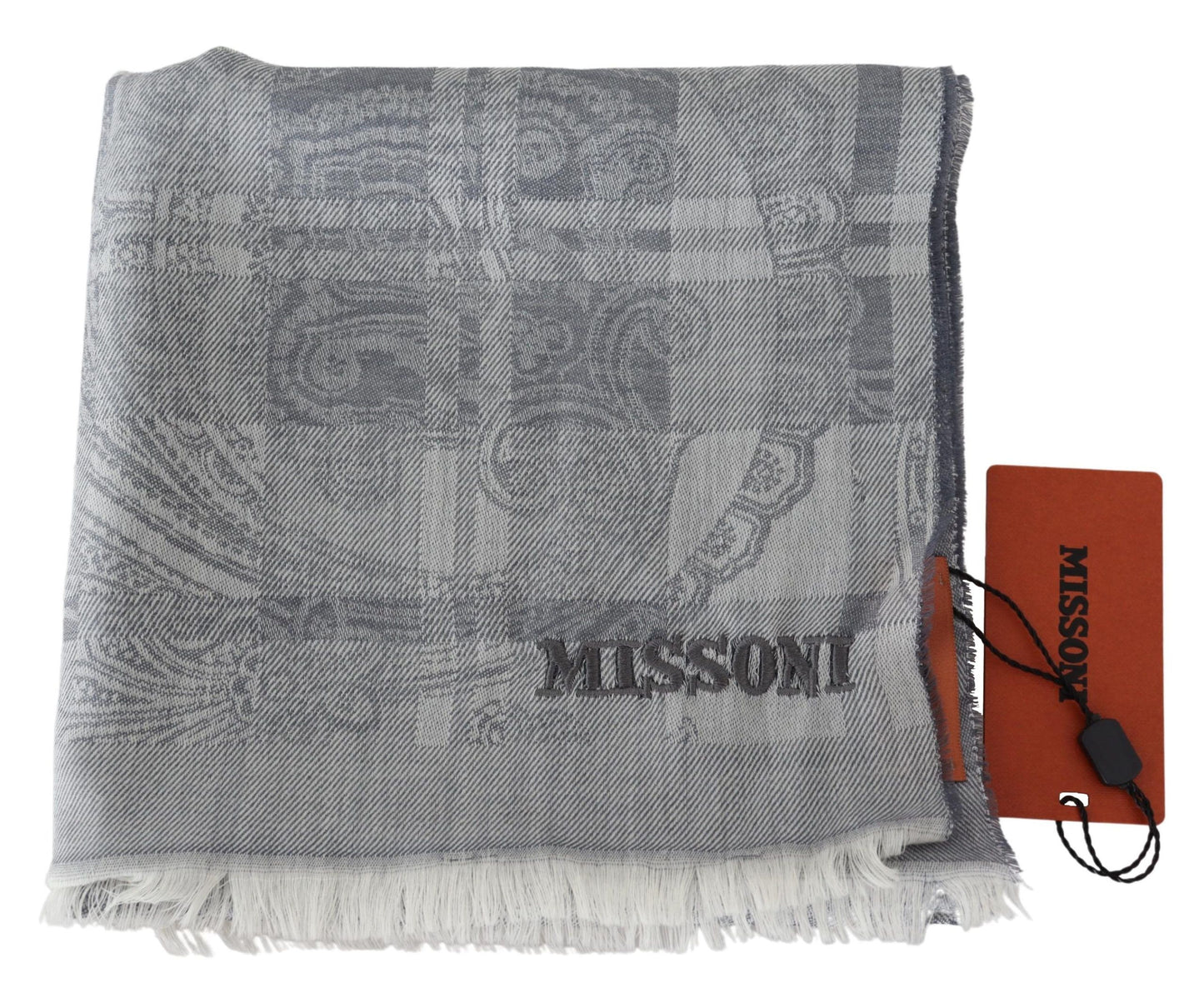 Серый шерстяной шарф унисекс Missoni Chic с вышитым логотипом