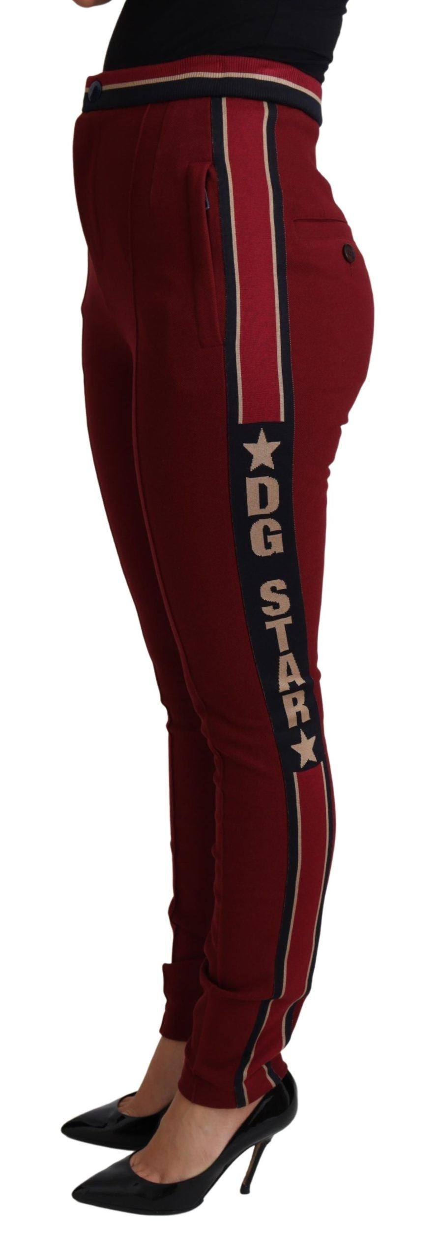 Pantaloni skinny rossi ricamati a vita alta Dolce & Gabbana
