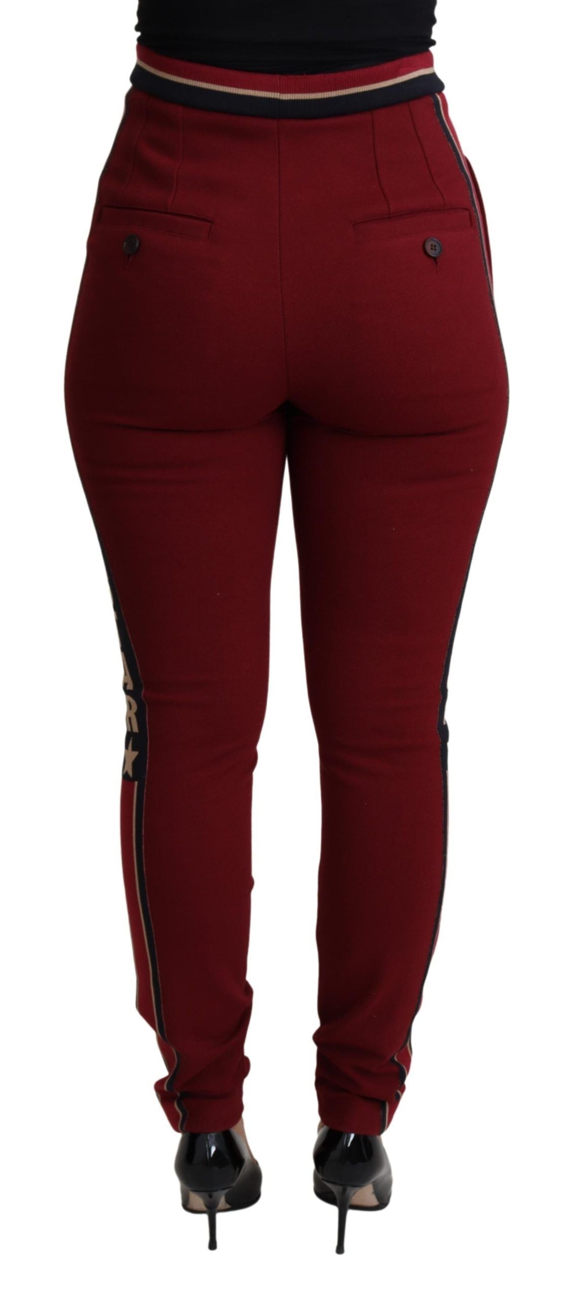 Pantaloni skinny rossi ricamati a vita alta Dolce & Gabbana