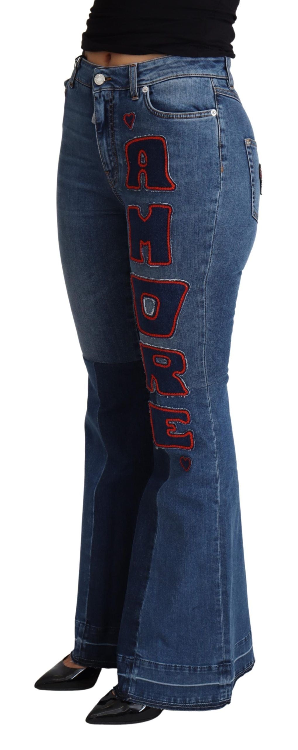 Dolce & Gabbana Jeans eleganti in denim dal taglio a stivale con toppa Amore
