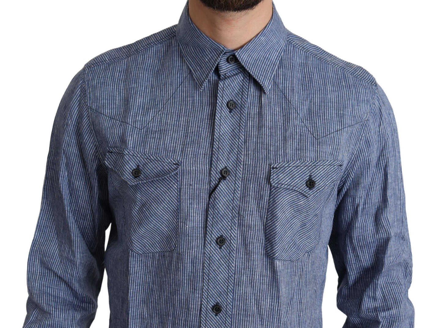 Dolce & Gabbana Camicia button-down elegante in lino a righe