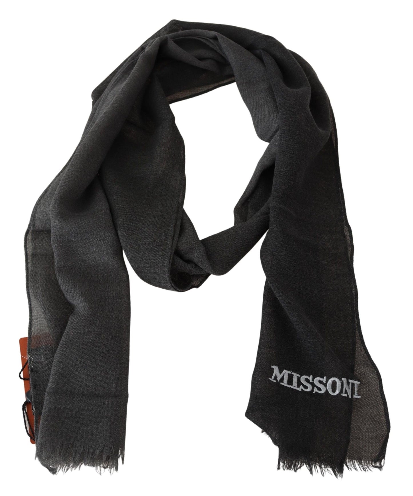 Элегантный черный шерстяной шарф Missoni с бахромой