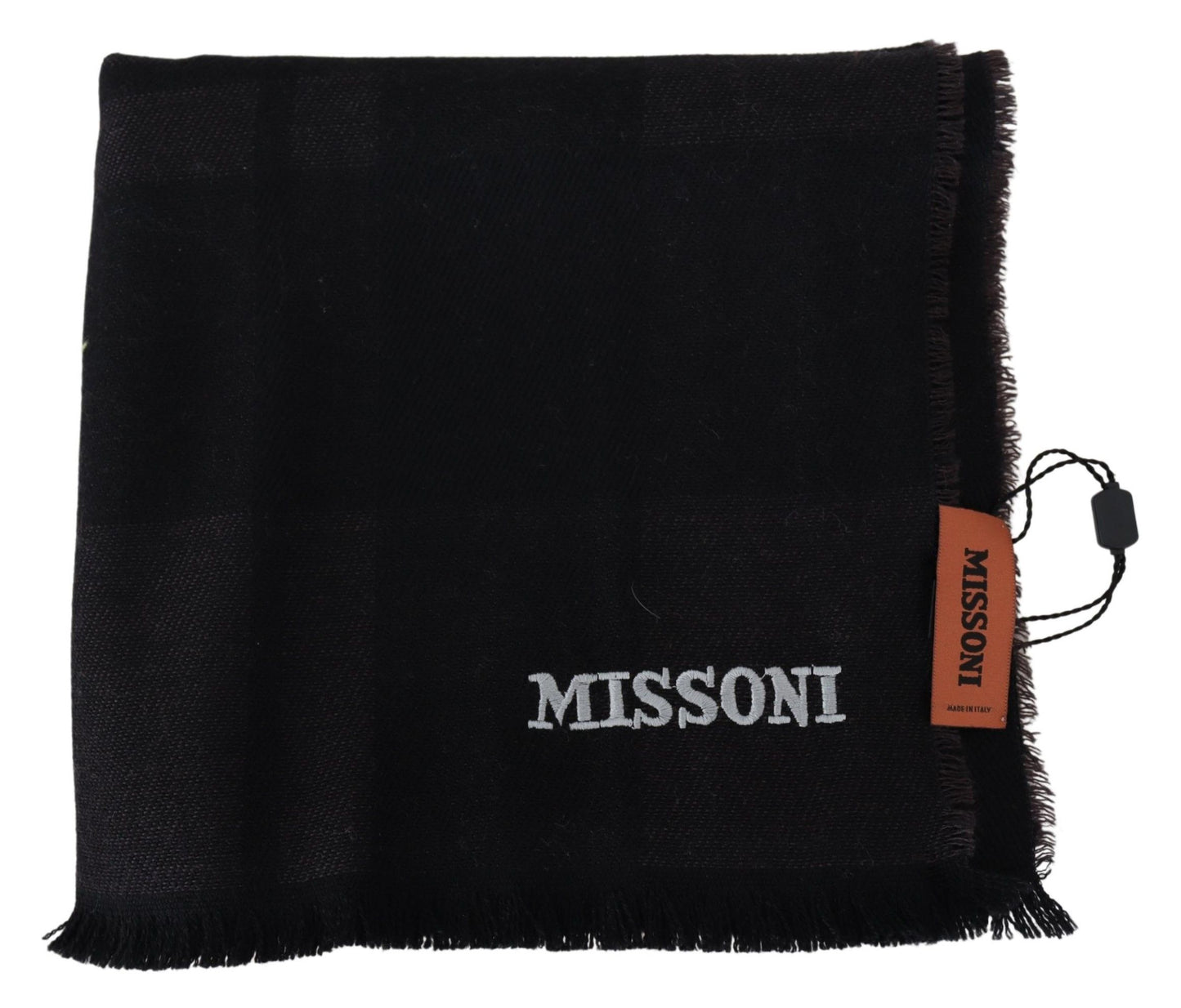 Элегантный черный шерстяной шарф Missoni с вышитым логотипом