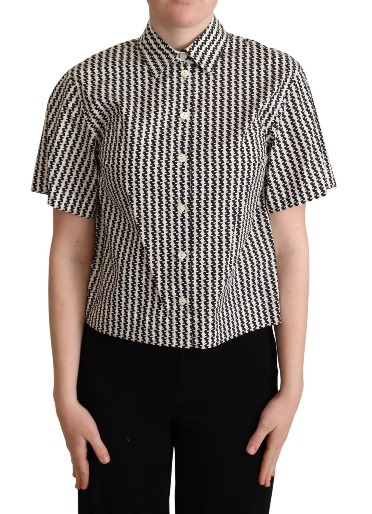 Dolce & Gabbana Polo Elegante in Cotone a Fantasia Bianca e Nera