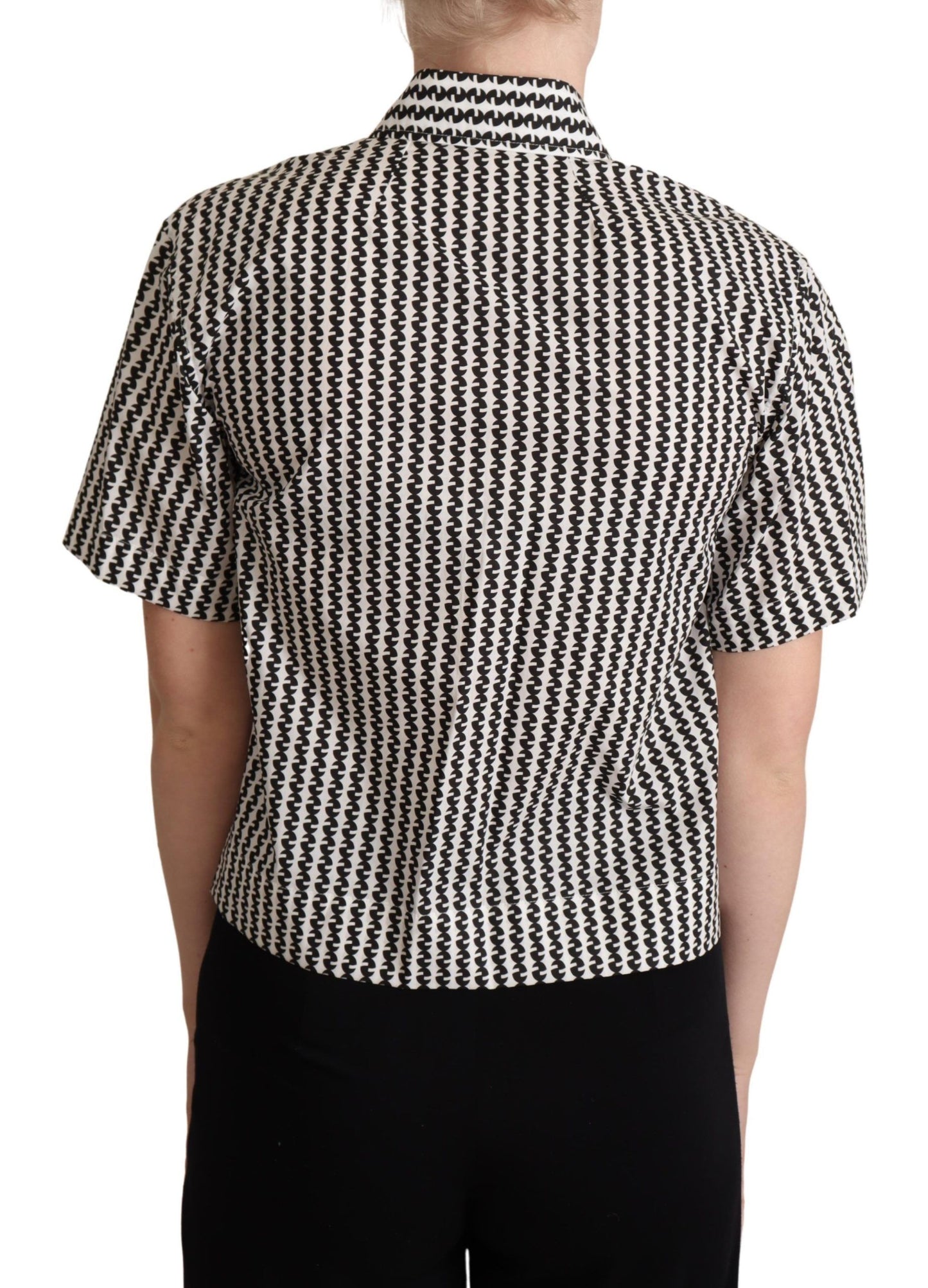 Dolce & Gabbana Polo Elegante in Cotone a Fantasia Bianca e Nera
