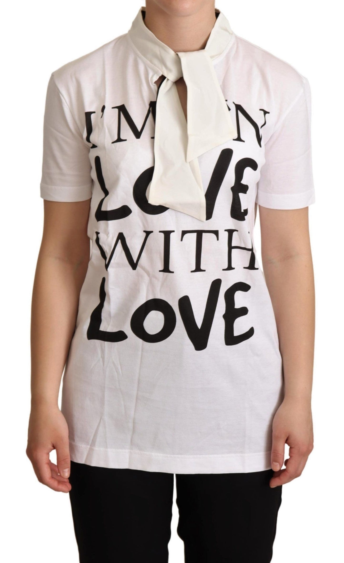 Dolce & Gabbana T-shirt in misto seta bianca con motivo chic Love