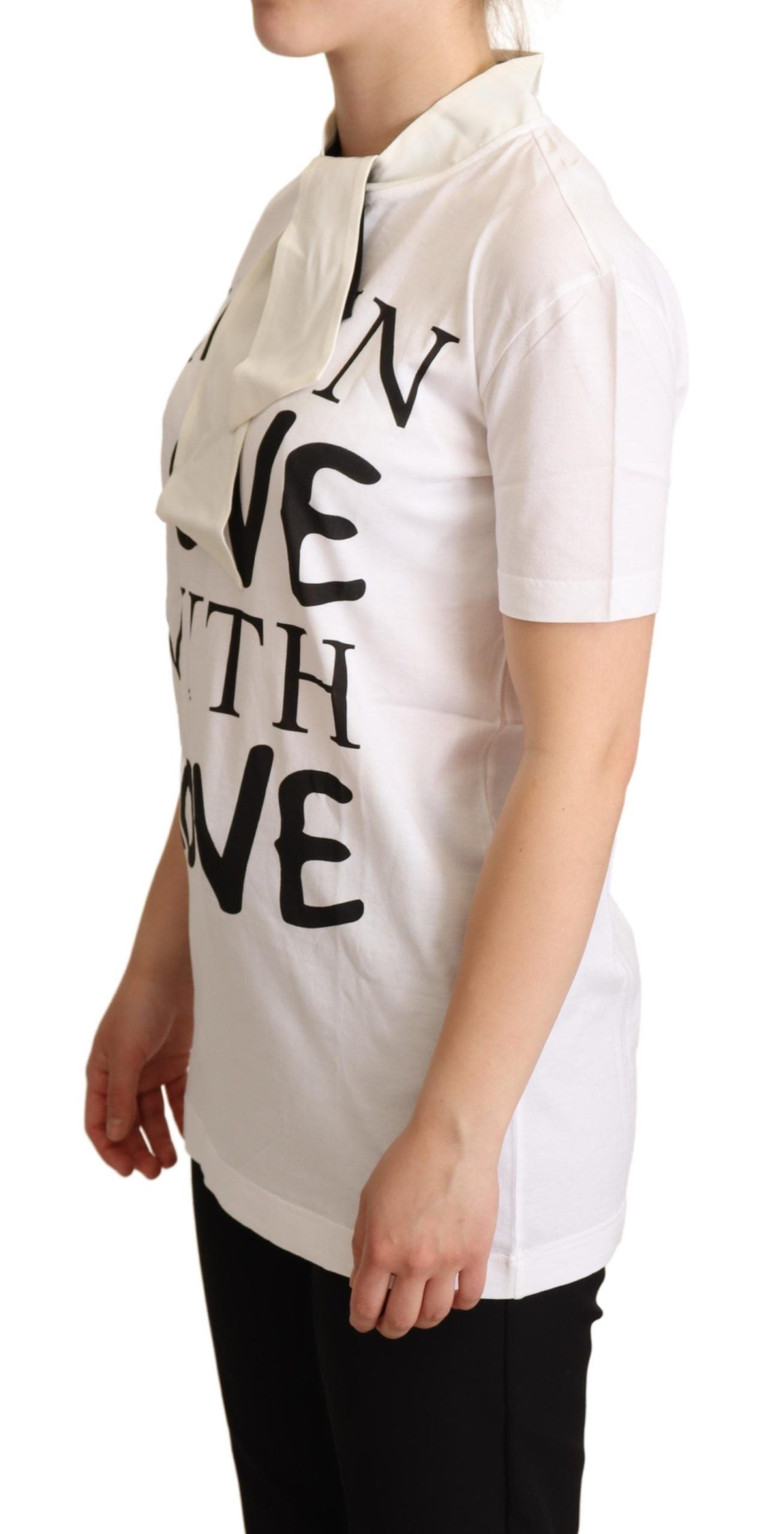 Dolce & Gabbana T-shirt in misto seta bianca con motivo chic Love