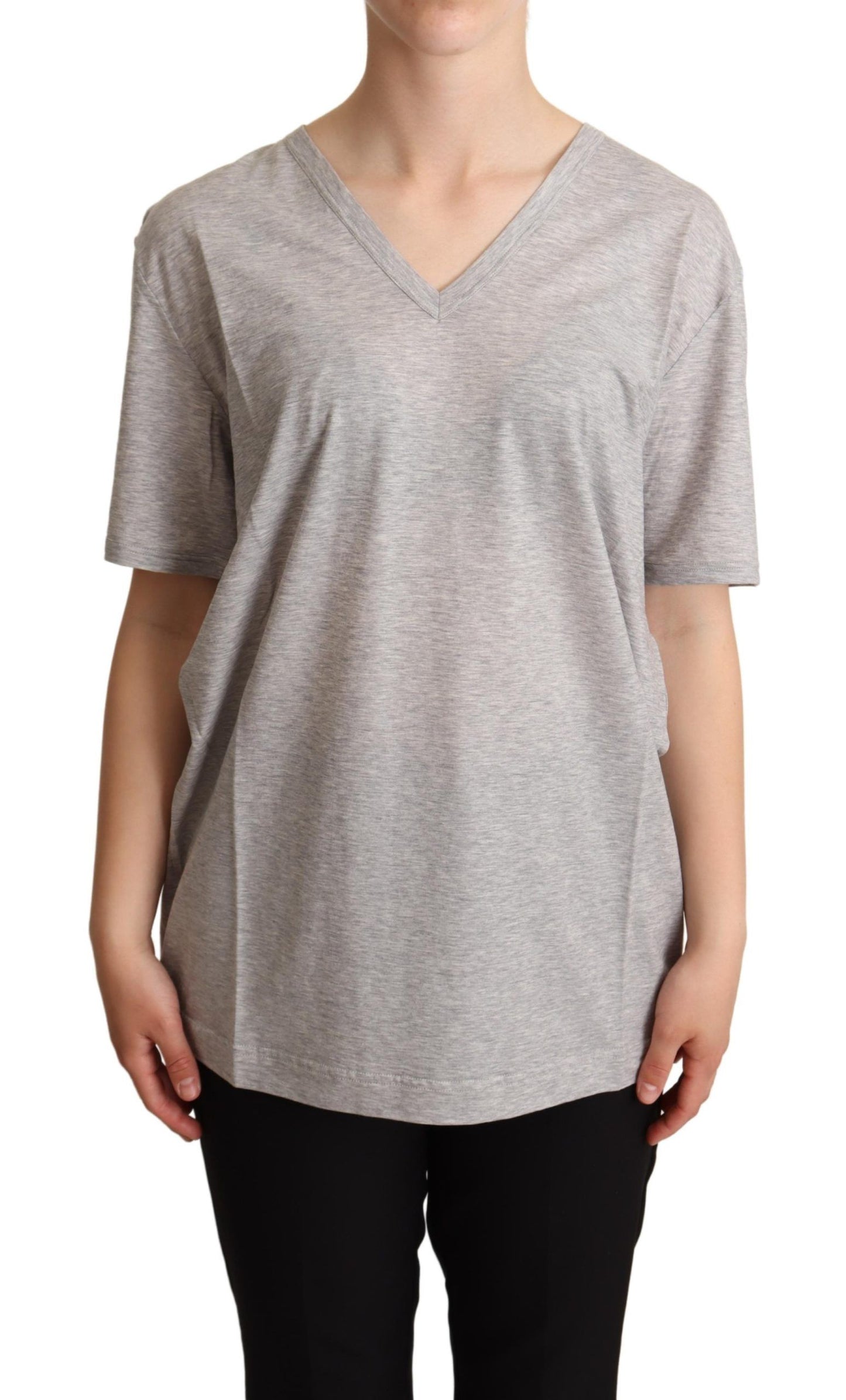 Dolce & Gabbana T-shirt elegante in cotone grigio con scollo a V