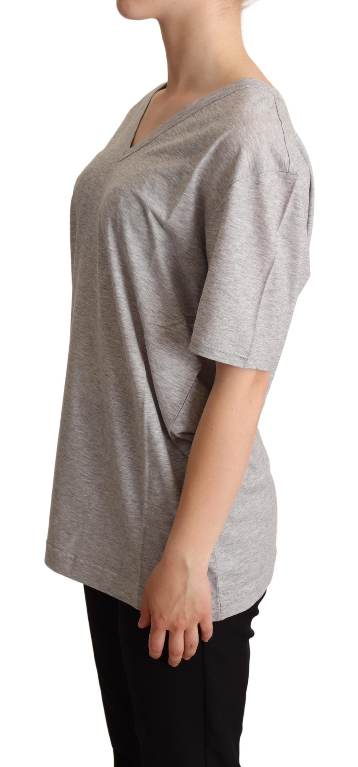 Dolce & Gabbana T-shirt elegante in cotone grigio con scollo a V