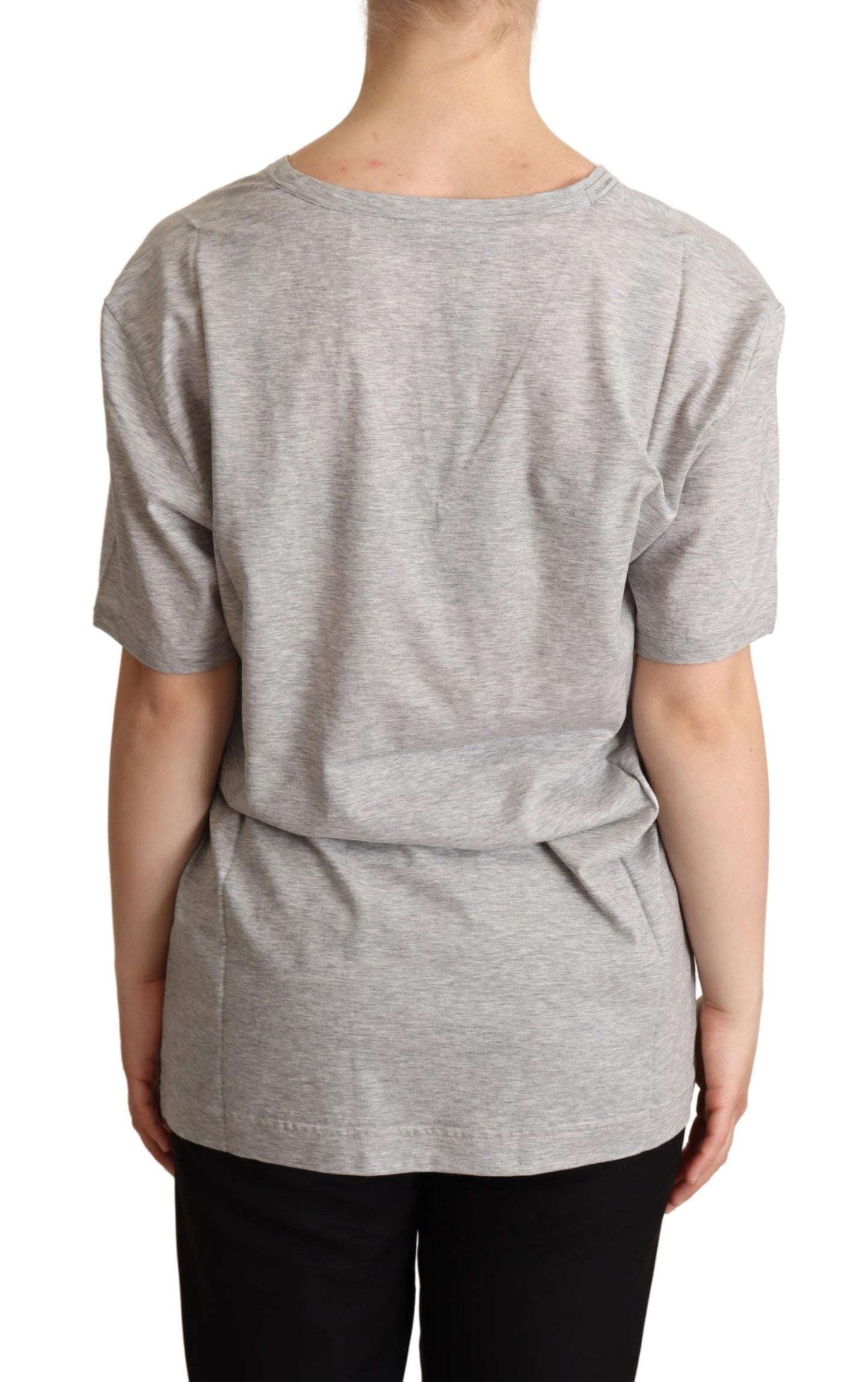 Dolce & Gabbana T-shirt elegante in cotone grigio con scollo a V