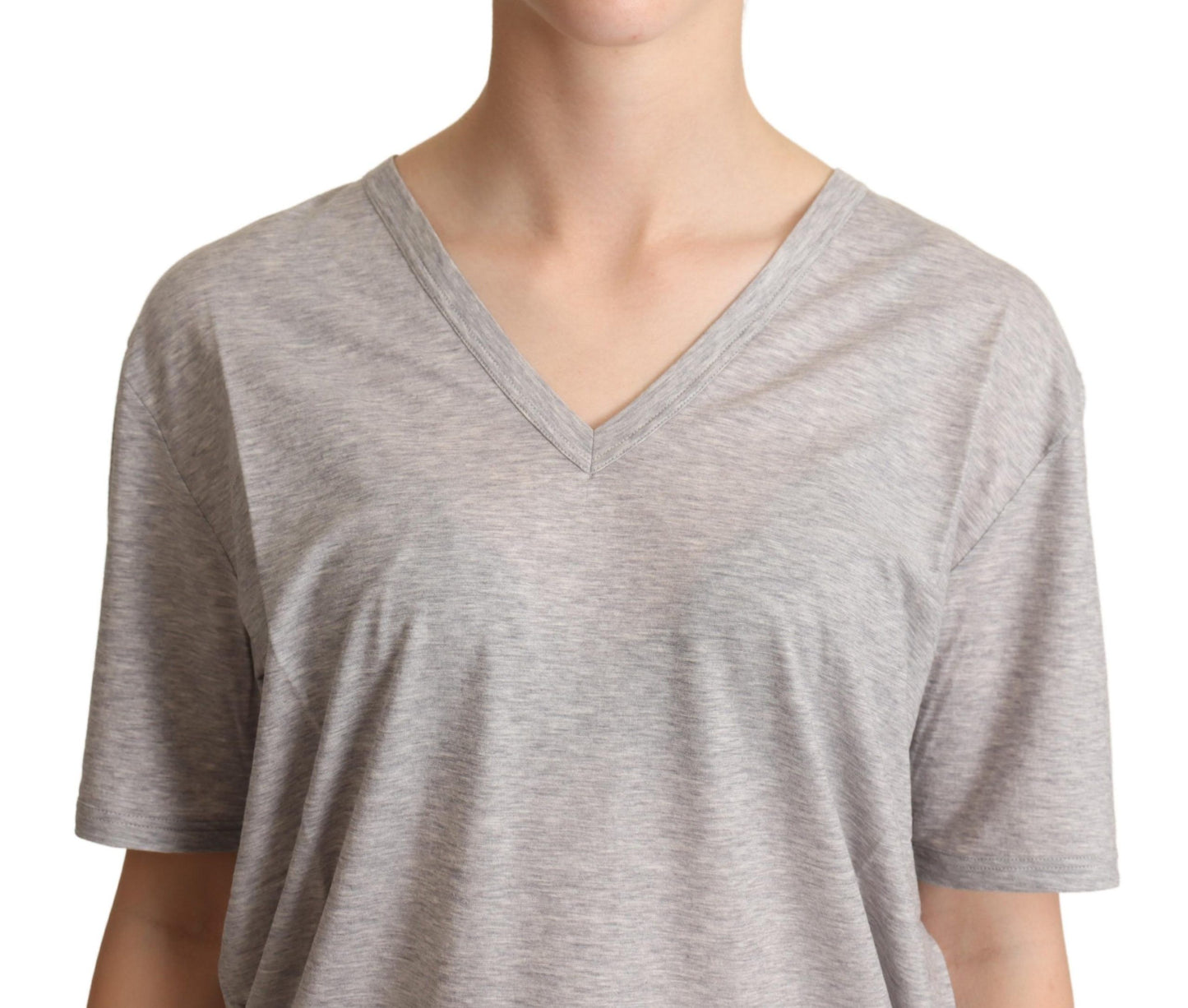 Dolce & Gabbana T-shirt elegante in cotone grigio con scollo a V