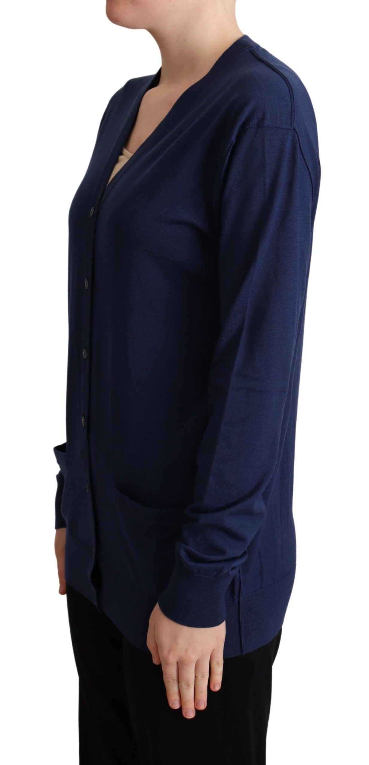 Dolce & Gabbana Cardigan Elegante in Lana Vergine Blu