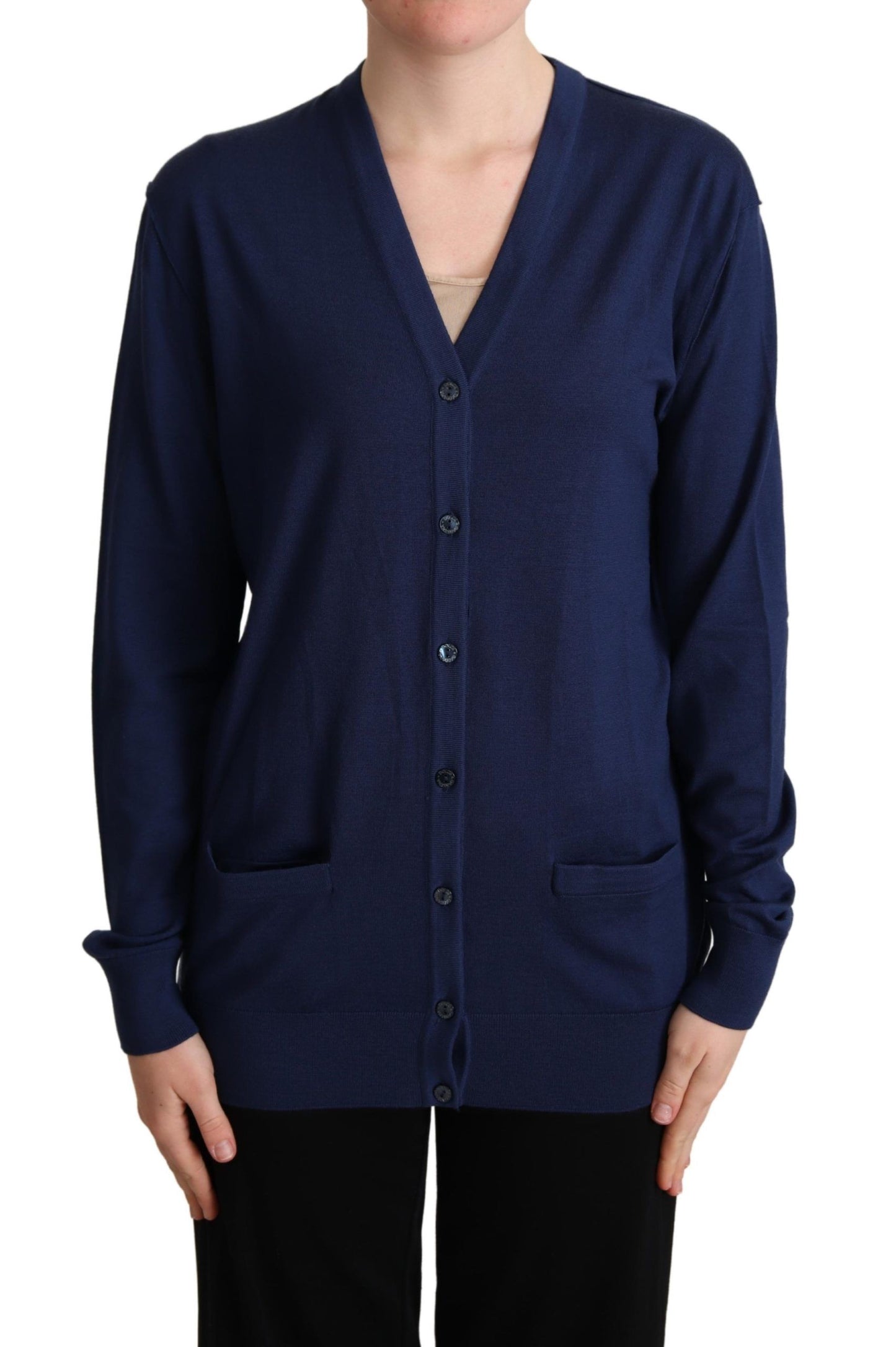 Dolce & Gabbana Cardigan Elegante in Lana Vergine Blu