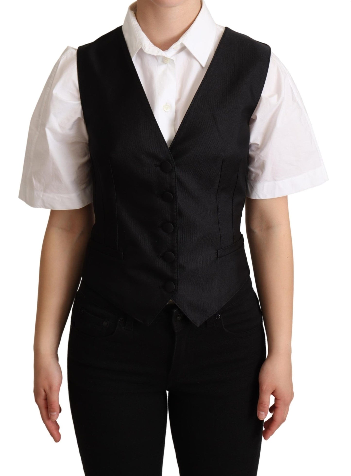 Dolce & Gabbana Elegante Gilet Nero in Misto Seta