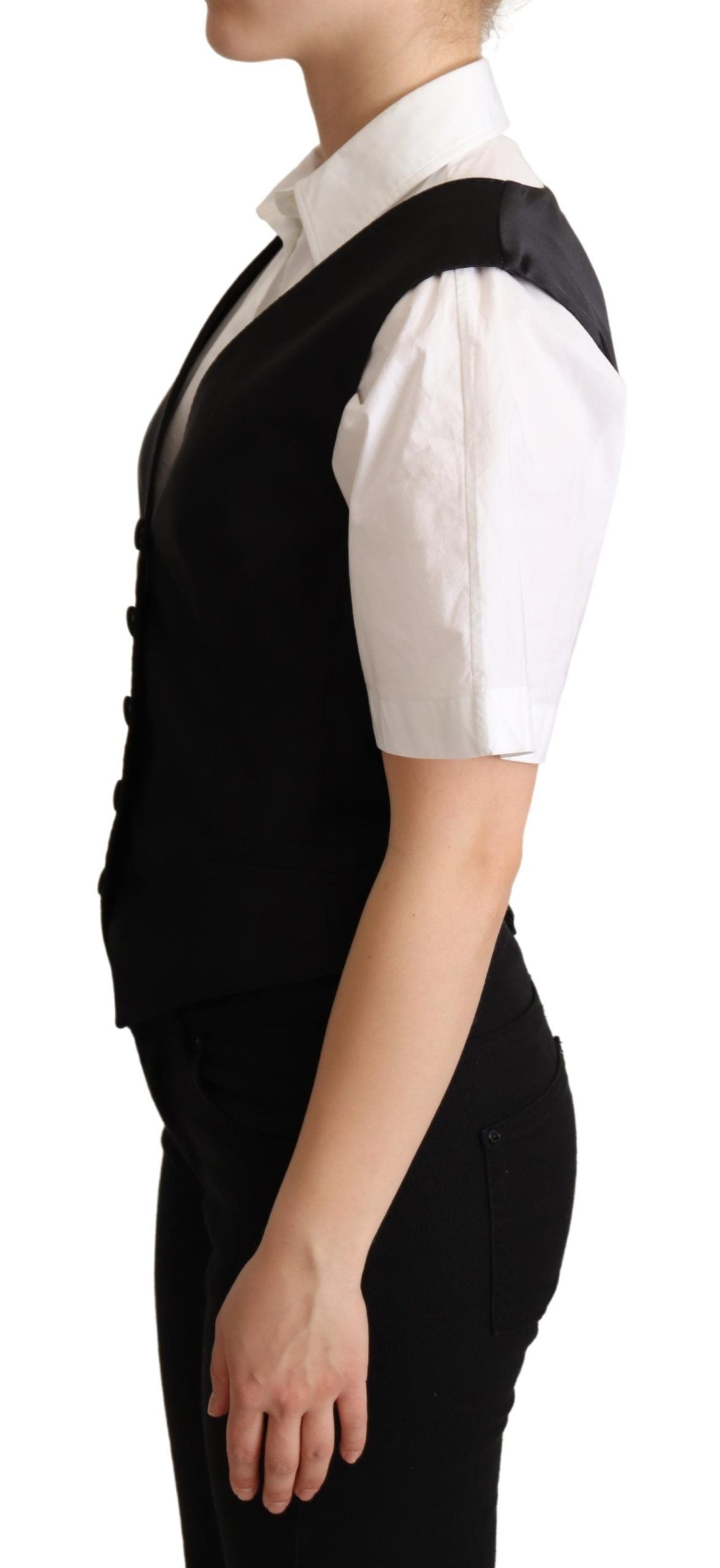 Dolce & Gabbana Elegante Gilet Nero in Misto Seta