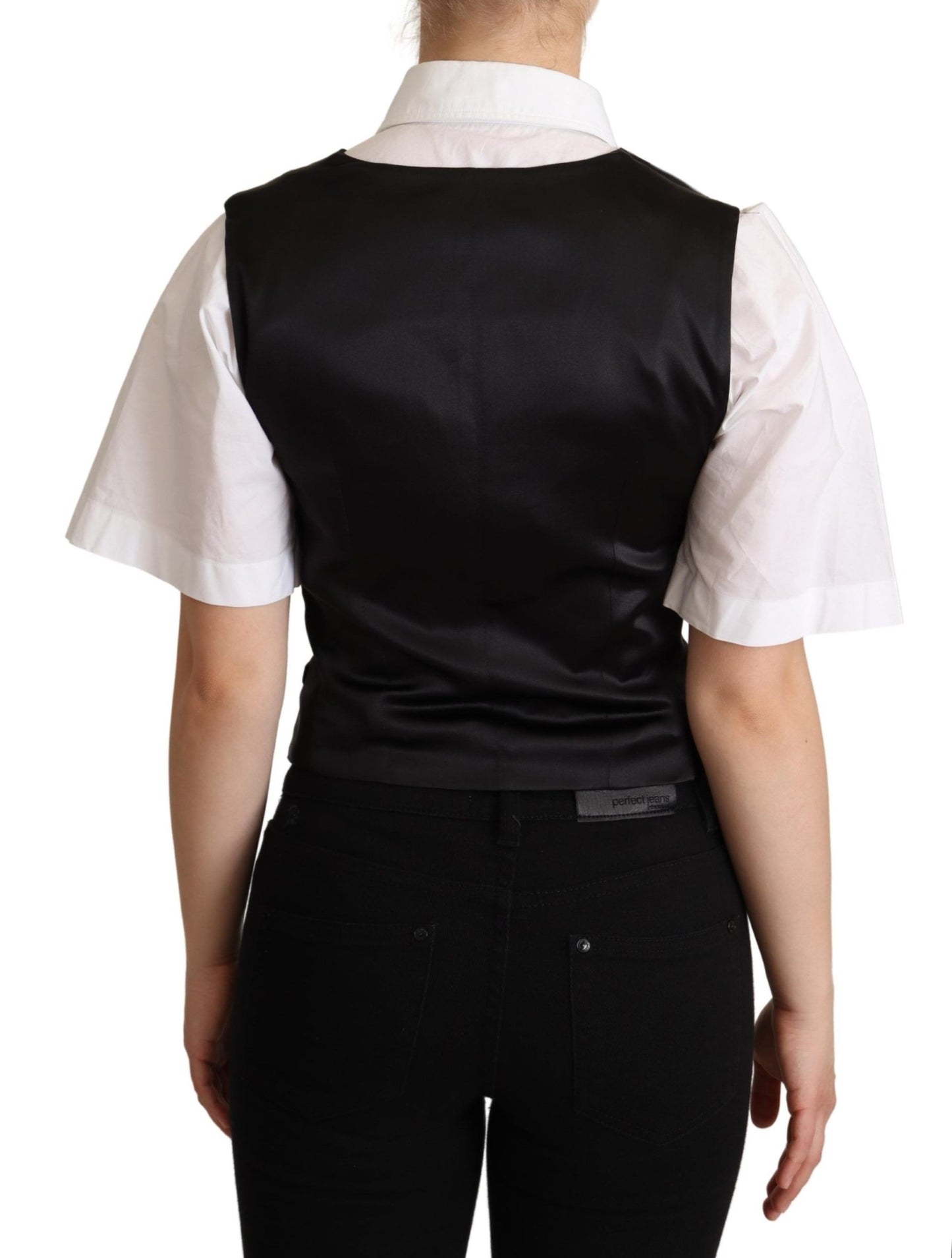 Dolce & Gabbana Elegante Gilet Nero in Misto Seta