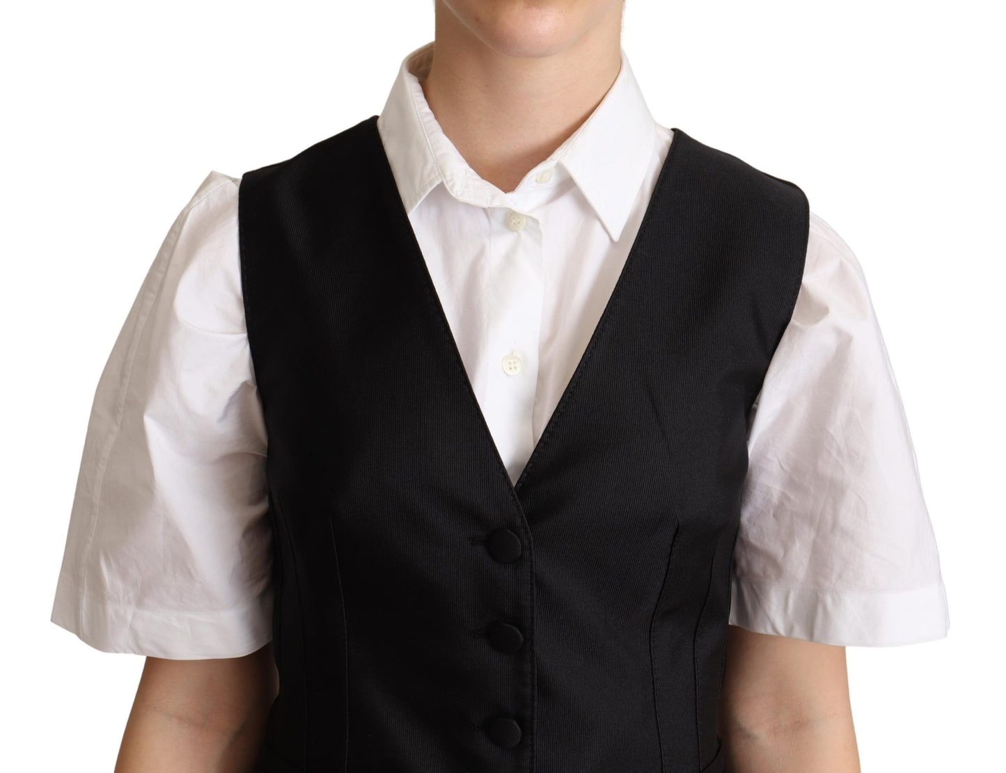 Dolce & Gabbana Elegante Gilet Nero in Misto Seta
