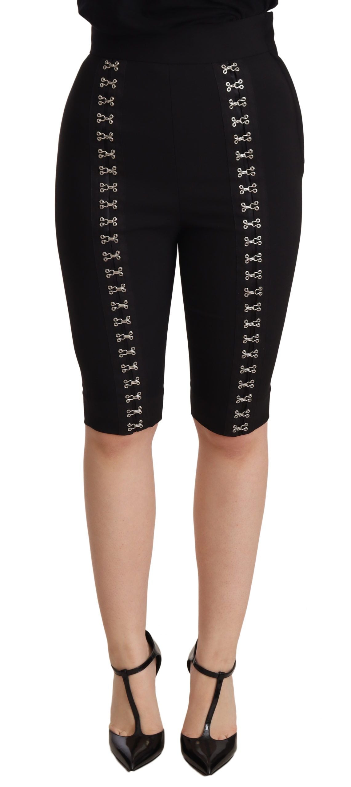 Dolce & Gabbana Pantaloncini eleganti in lana nera a vita alta
