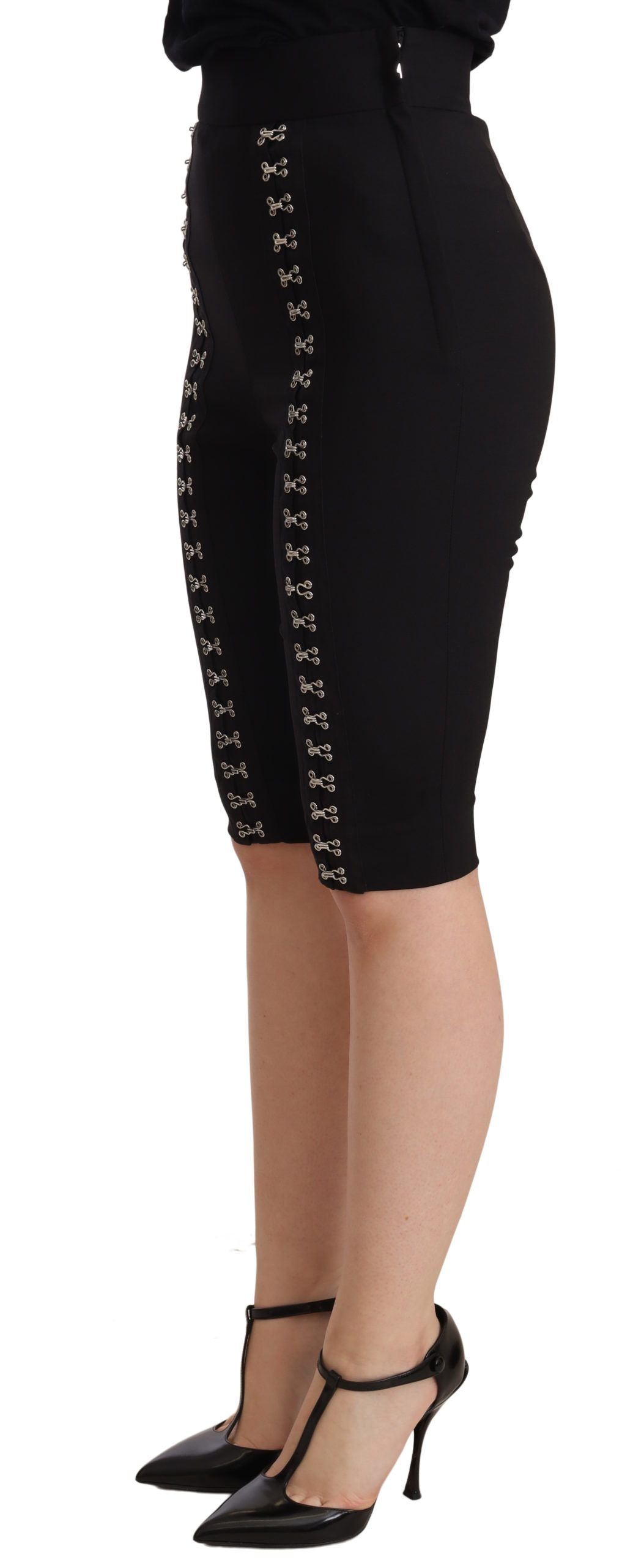 Dolce & Gabbana Pantaloncini eleganti in lana nera a vita alta