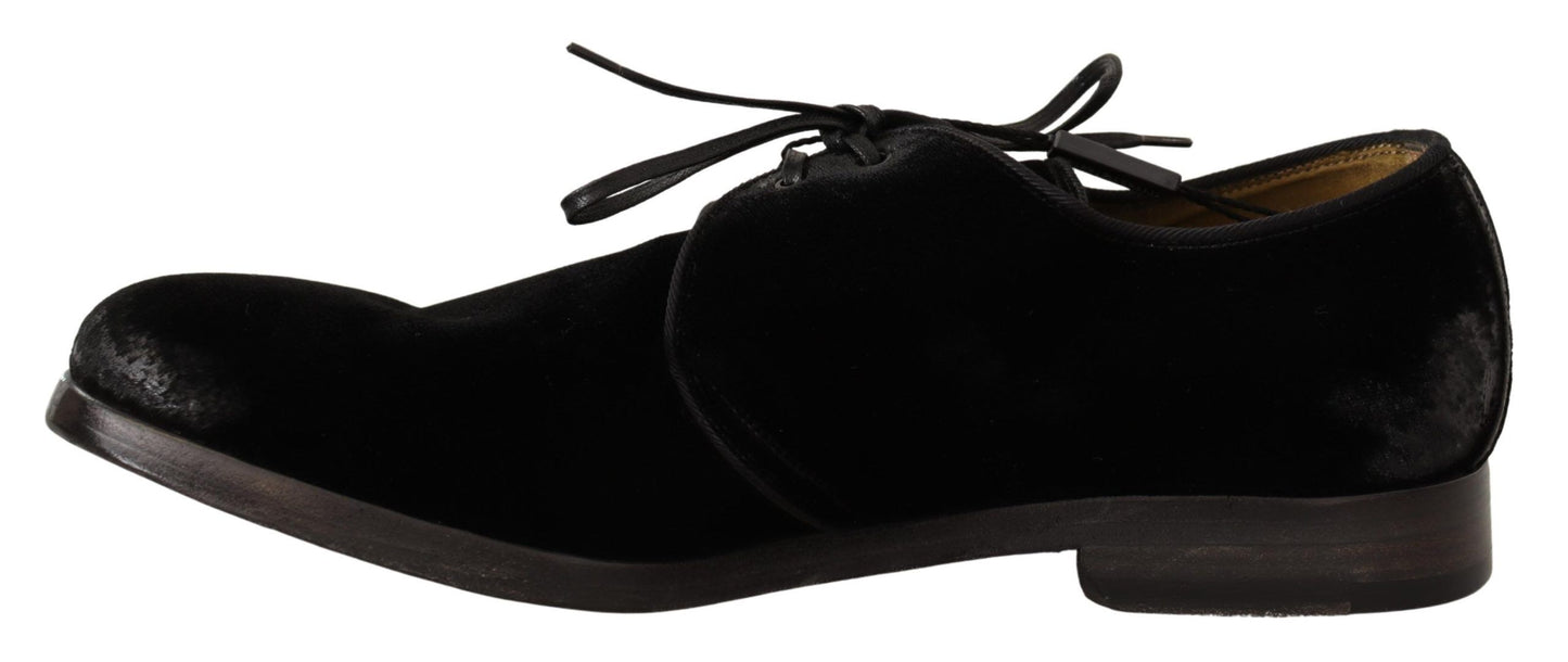 Dolce & Gabbana Eleganti Scarpe Derby in Velluto Nero