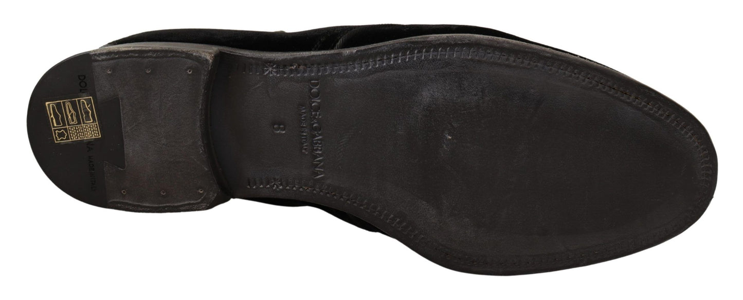 Dolce & Gabbana Eleganti Scarpe Derby in Velluto Nero