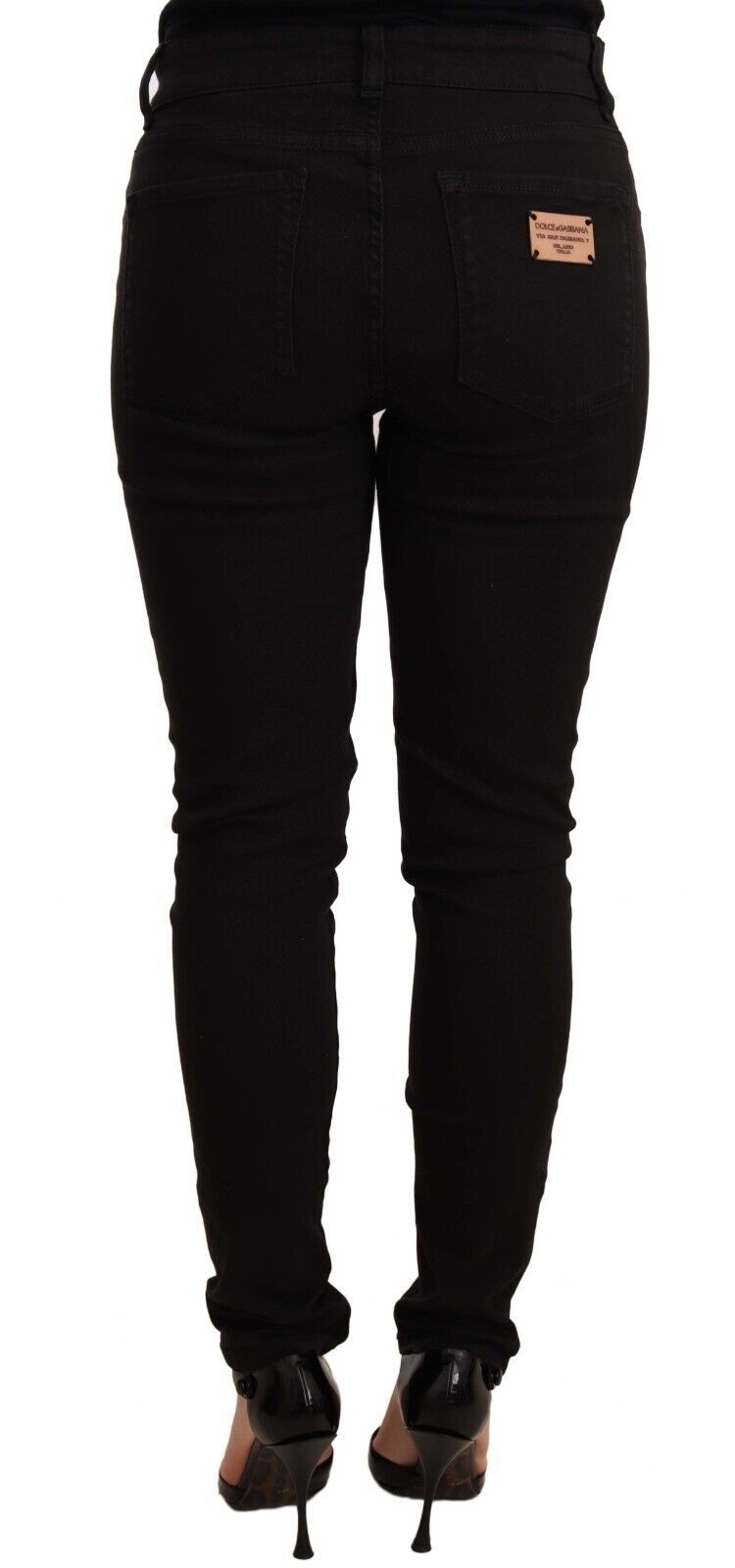 Jeans skinny in denim a vita media neri chic Dolce & Gabbana
