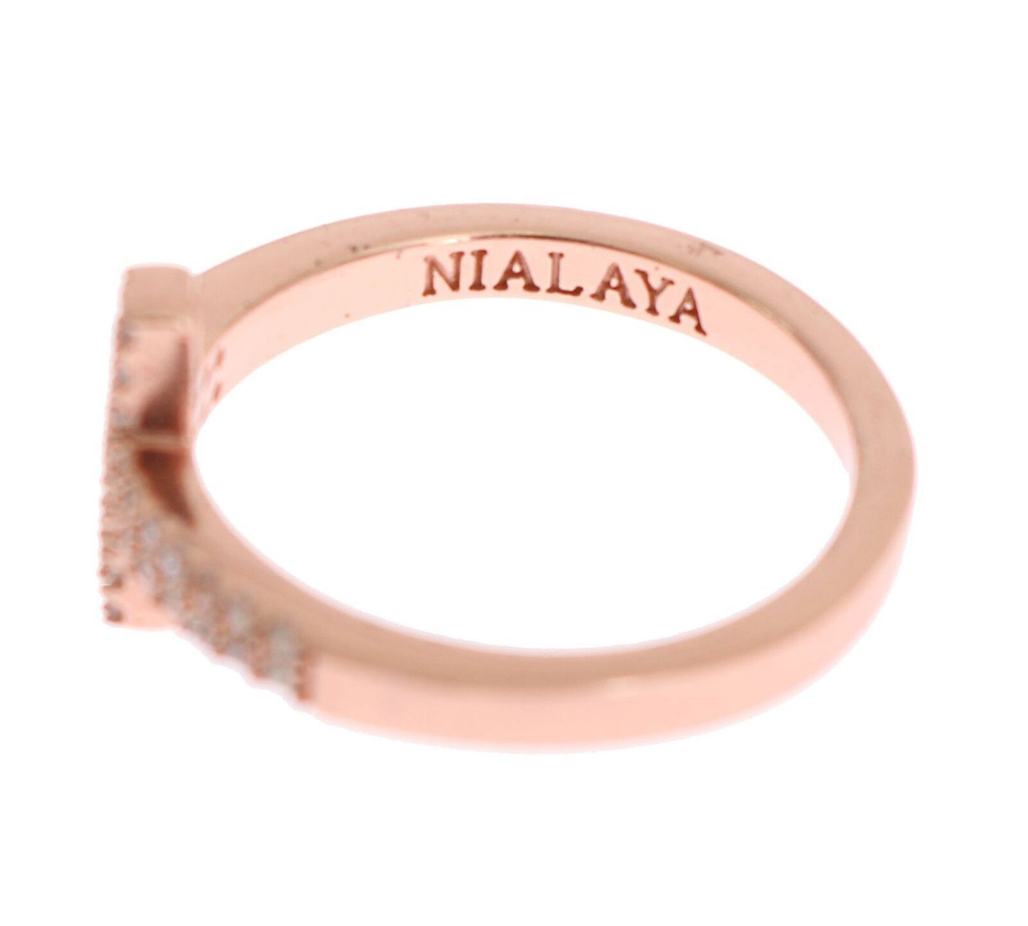 Nialaya Elegante anello in argento tempestato di cristalli rosa