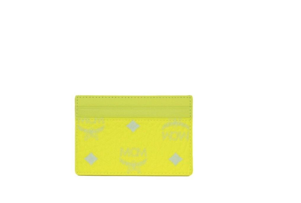 Portafoglio porta carte in pelle Visetos Mini MCM Spectrum Diamond Mini giallo neon