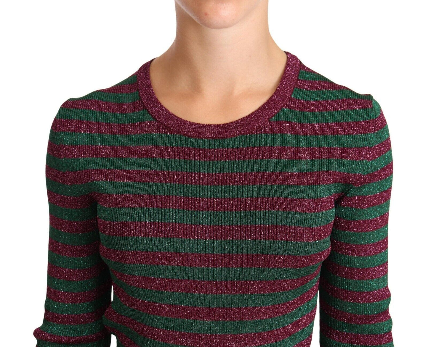 Dolce & Gabbana Elegante maglione girocollo a righe marroni e verdi