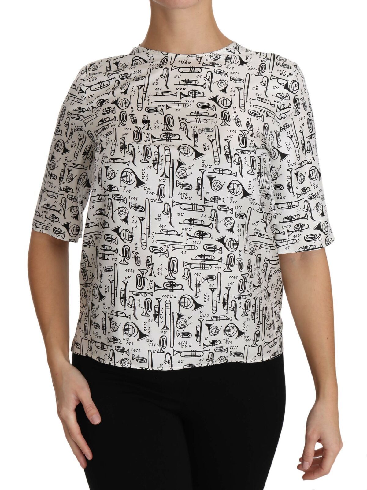 Dolce & Gabbana Elegante camicetta in seta con stampa tromba