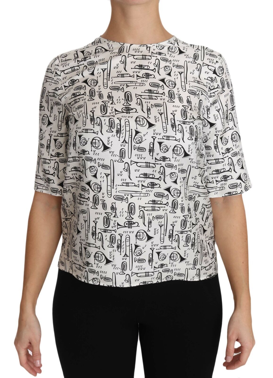 Dolce & Gabbana Elegante camicetta in seta con stampa tromba