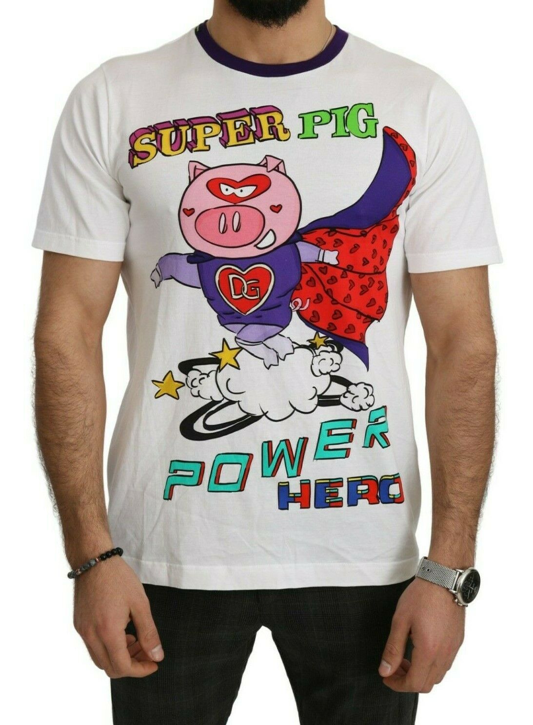 Dolce & Gabbana T-shirt chic in cotone bianco con motivo maialino