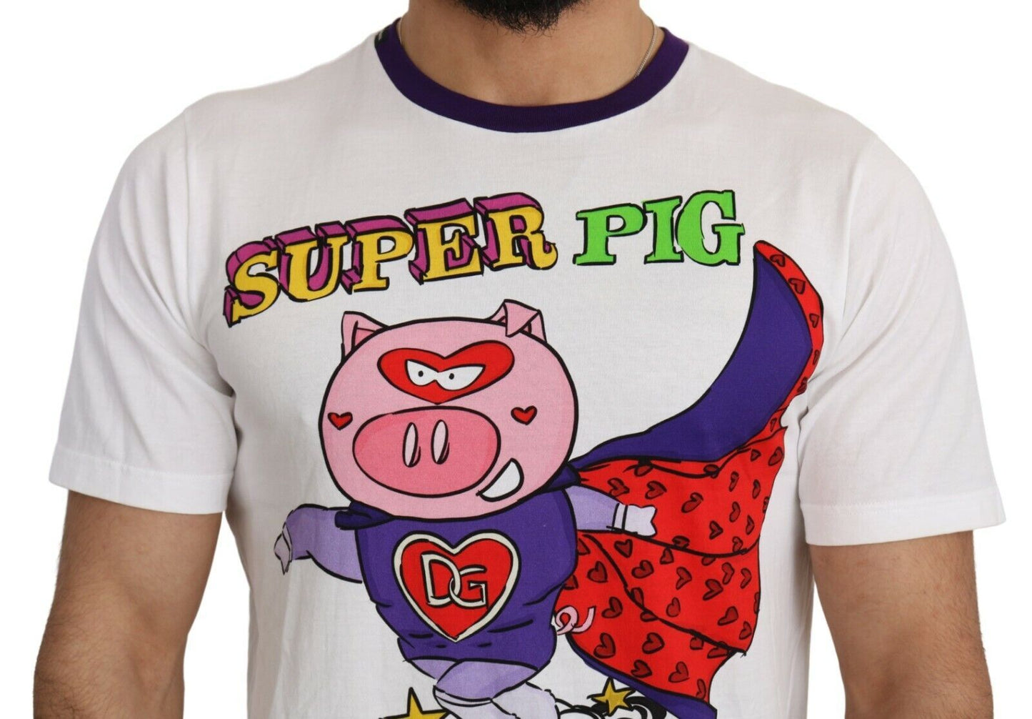 Dolce & Gabbana T-shirt chic in cotone bianco con motivo maialino