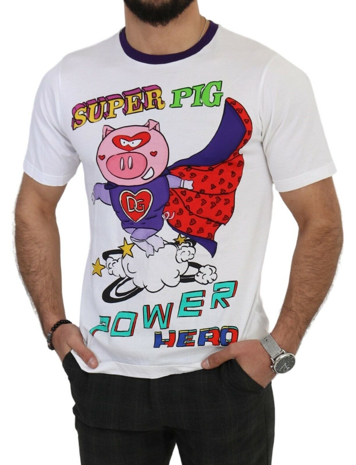 Dolce & Gabbana T-shirt chic in cotone bianco con motivo maialino