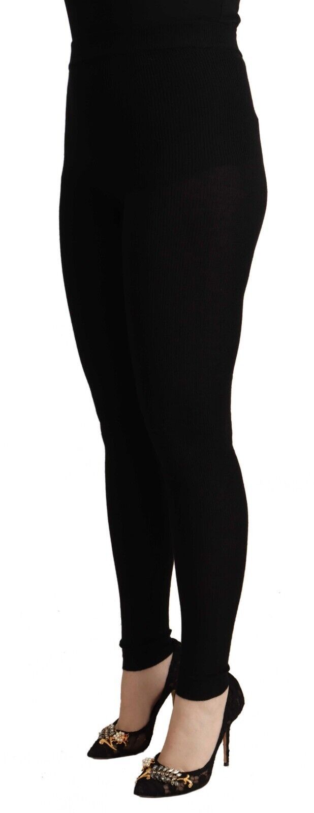 Pantaloni collant in cashmere neri a vita alta Dolce & Gabbana