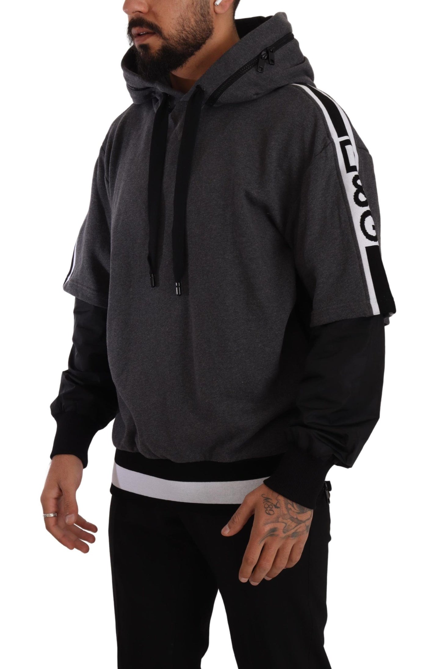 Felpa pullover nera e grigia con cappuccio elegante Dolce & Gabbana