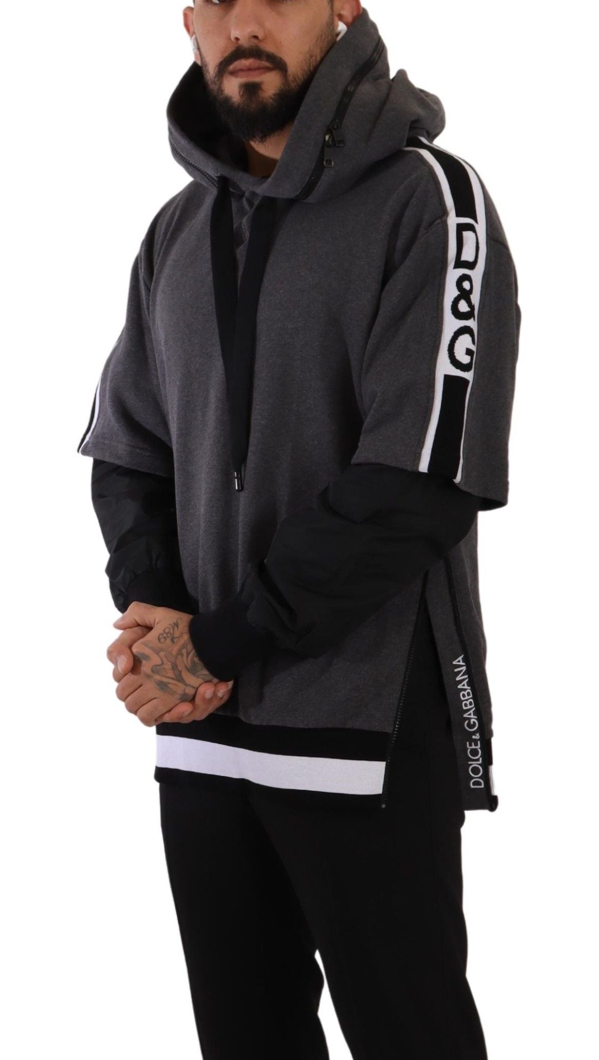 Felpa pullover nera e grigia con cappuccio elegante Dolce & Gabbana