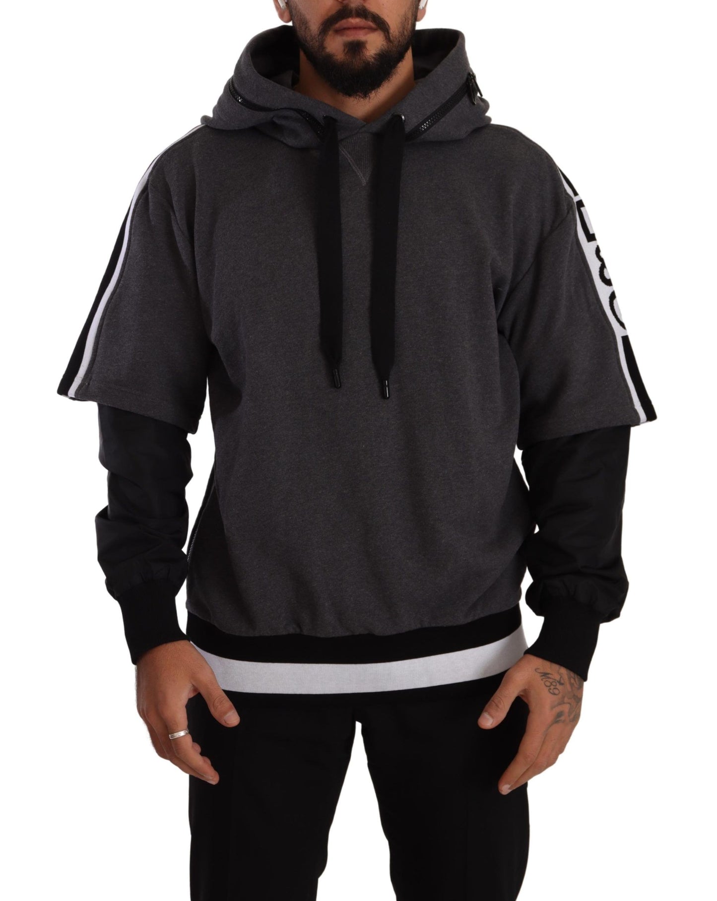Felpa pullover nera e grigia con cappuccio elegante Dolce & Gabbana