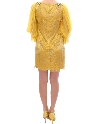 Dolce & Gabbana Yellow Lace Crystal Embellished Mini Dress
