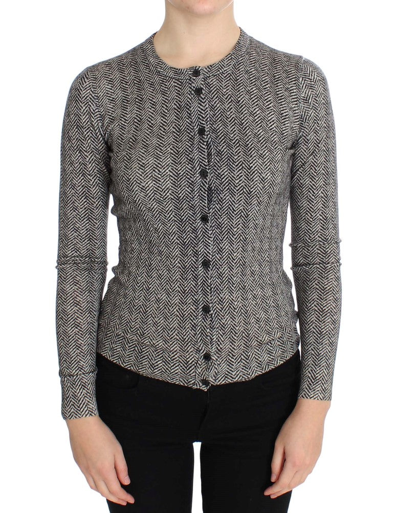 Dolce & Gabbana Elegante Cardigan in Lana Bianca e Nera