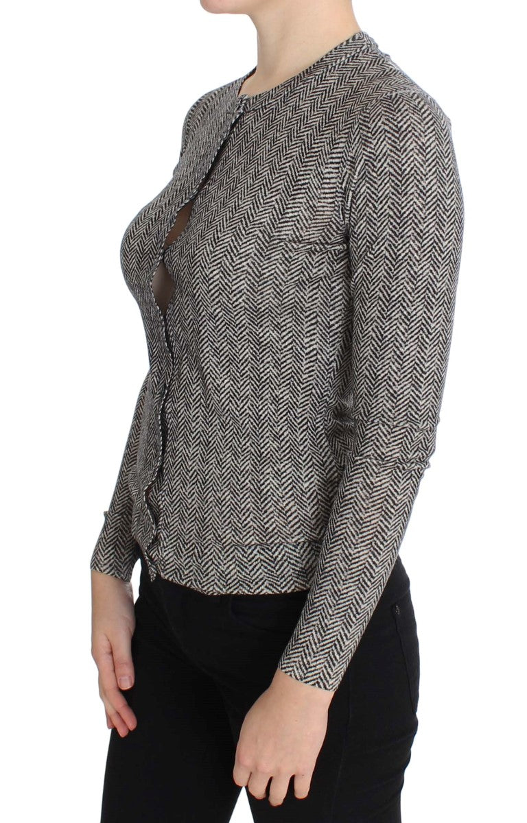 Dolce & Gabbana Elegante Cardigan in Lana Bianca e Nera