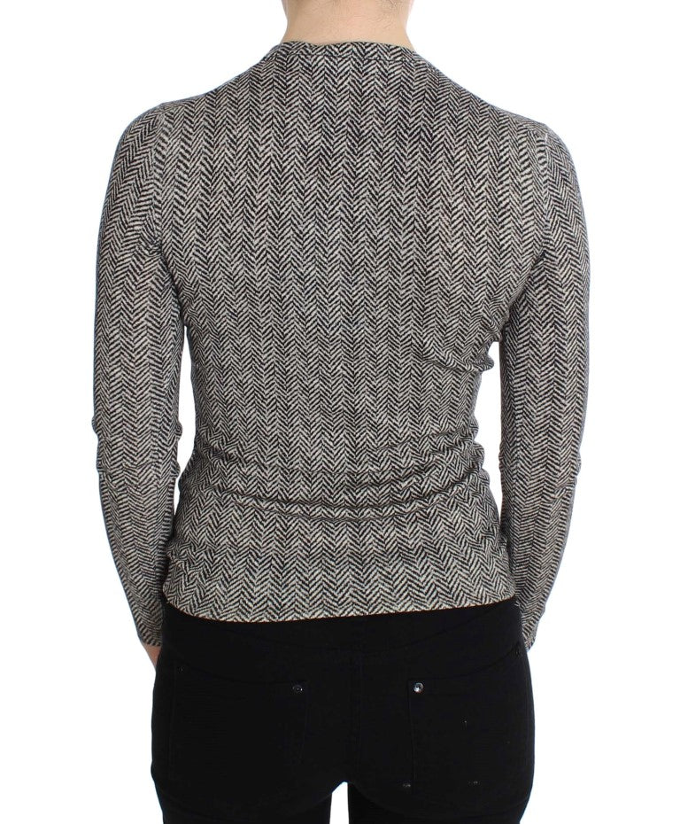 Dolce & Gabbana Elegante Cardigan in Lana Bianca e Nera