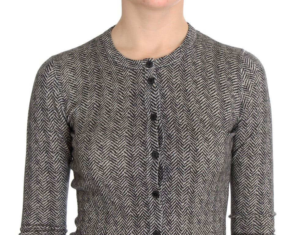 Dolce & Gabbana Elegante Cardigan in Lana Bianca e Nera