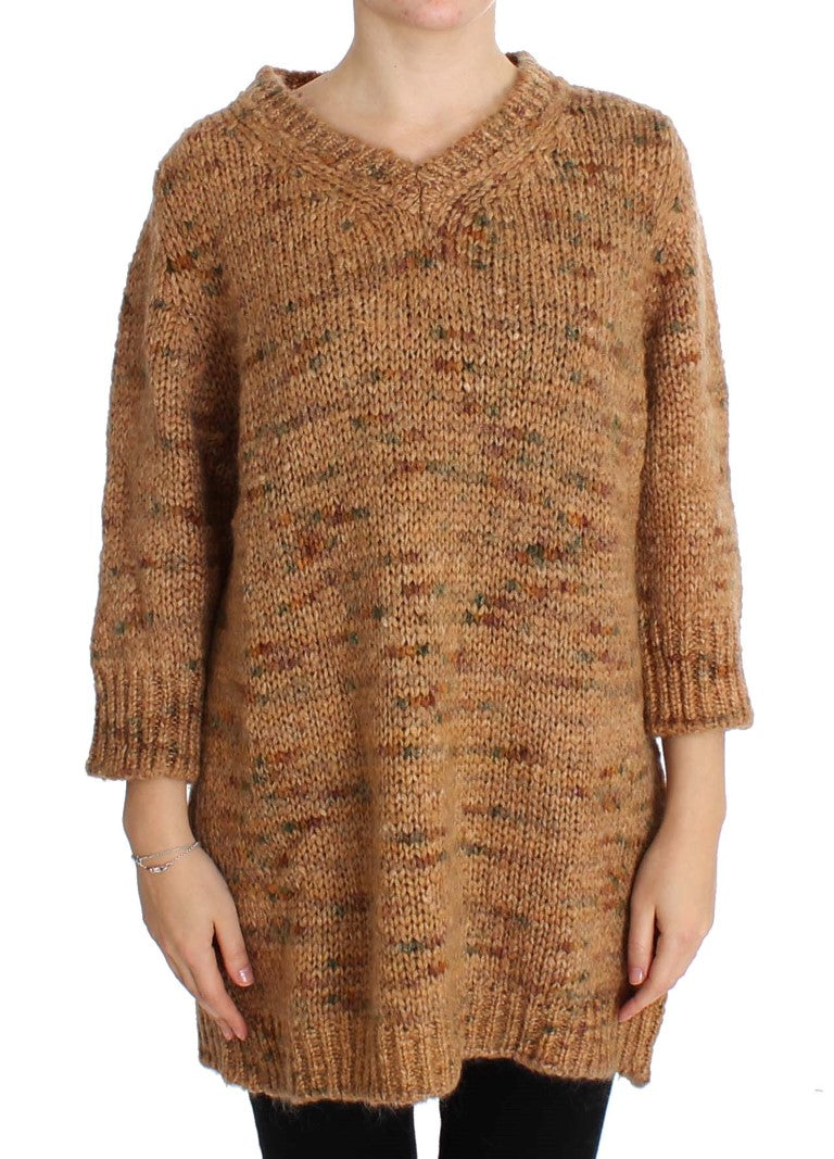MEMORI ROSA Maglione con scollo a V lavorato a maglia oversize marrone chic