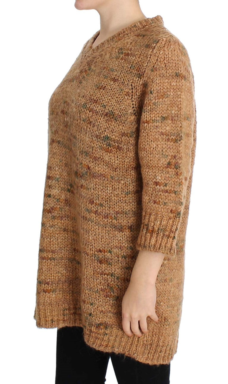 MEMORI ROSA Maglione con scollo a V lavorato a maglia oversize marrone chic