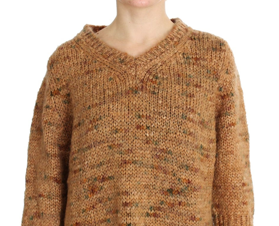 MEMORI ROSA Maglione con scollo a V lavorato a maglia oversize marrone chic