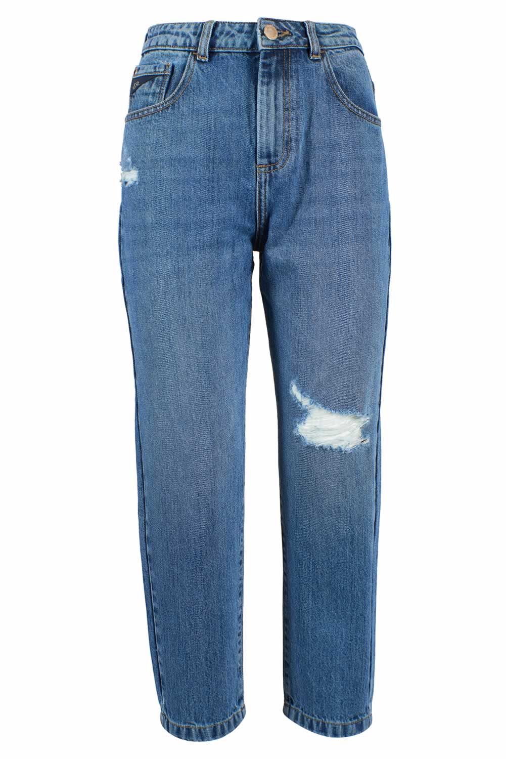Sì Zee Jeans a vita alta in cotone blu da donna