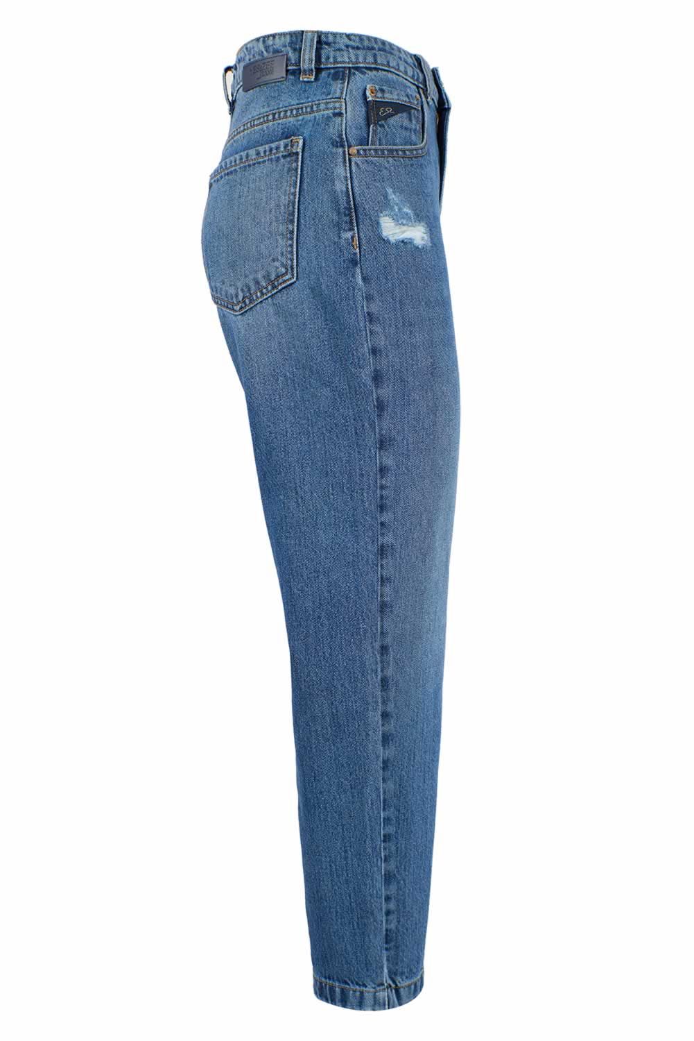 Sì Zee Jeans a vita alta in cotone blu da donna