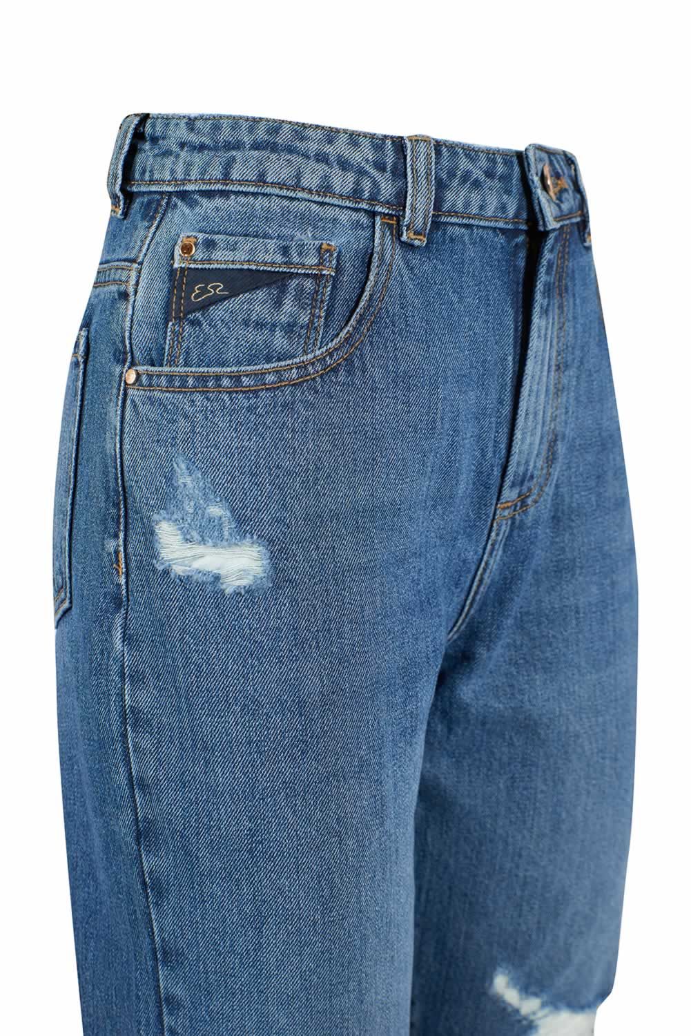 Sì Zee Jeans a vita alta in cotone blu da donna